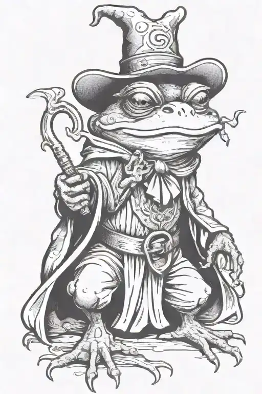 medieval wizard frog casting a spell tattoo design idea