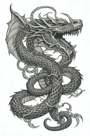 dragon intertwined with snake and barbwire vines tattoo design idea