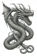 dragon intertwined with snake and barbwire vines tattoo design idea