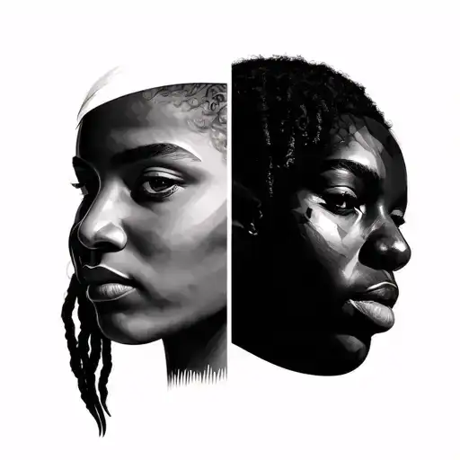 2 half faces split african and indian tattoo design idea