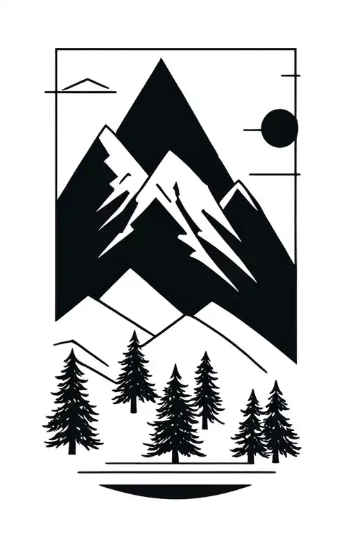 two mountains signifying parents and three pine trees representing children. very minimal tattoo design idea