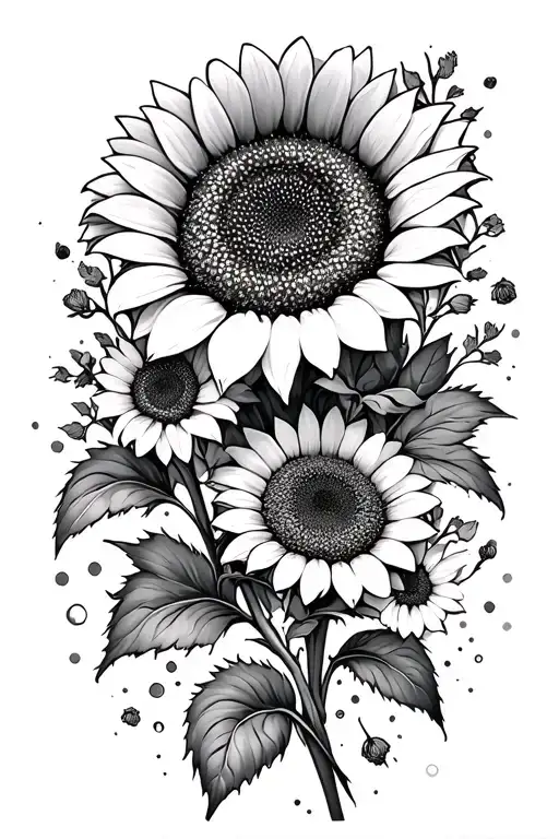 sunflower outline main overscattered honeycombs with wildflowers throughtout feminine minimal tattoo design idea