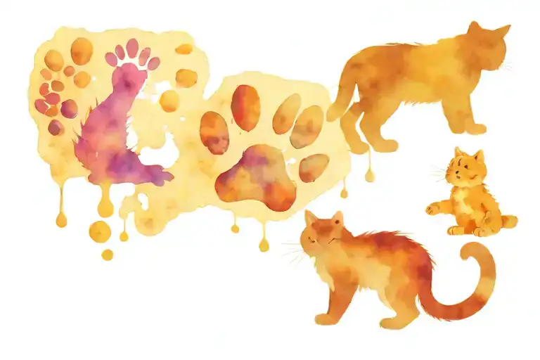 3 cat paw prints side by side. each paw has different toes. one is tater tots, the next pepperonis, the last honeycombs. tattoo design idea