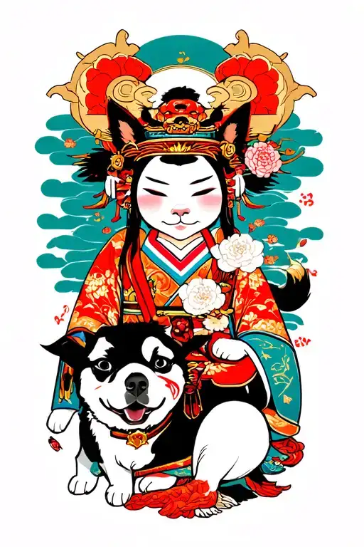 Kintaro with dog playing tattoo design idea