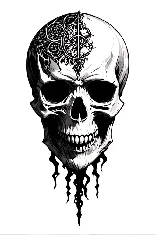 occultism symbologies demonic full black creapy no skull hollow  tattoo design idea