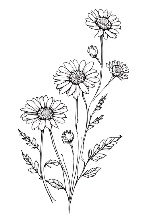 calendula, chamomile, rose, lavender flowers tattoo design idea