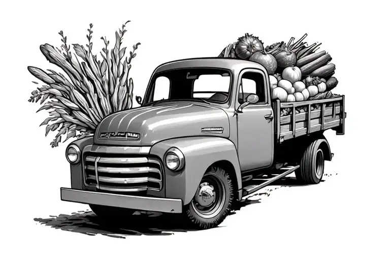 farm truck with veggies tattoo design idea