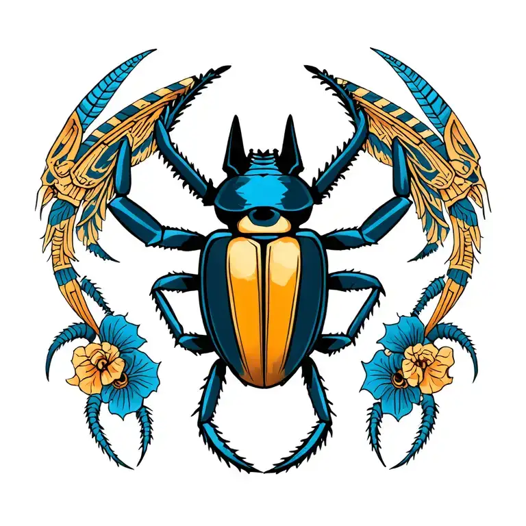 Anubis horis and scarab beetle tattoo design idea