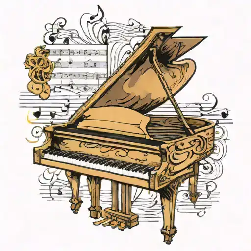 baby grand piano merging into sheet music notes tattoo design idea