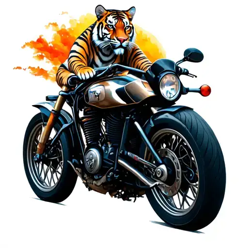 Tiger rides a touring motorbike tattoo design idea