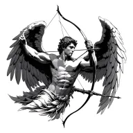 simple but realistic male angel tattoo shooting a bow and arrow for your upper right pec tattoo design idea