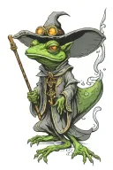 medieval wizard frog casting a spell tattoo design idea