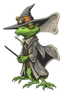 medieval wizard frog casting a spell tattoo design idea