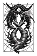 Create tattoo design that combines the symbols of Sagittarius as a father, Scorpio as a mother, and Cancer as a daughter tattoo design idea