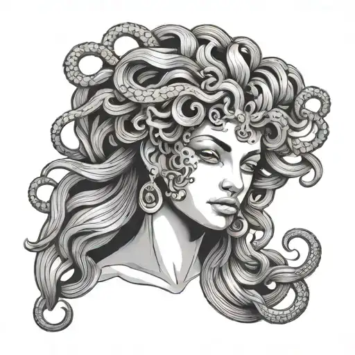 ancient medusa head beautiful woman tattoo design idea