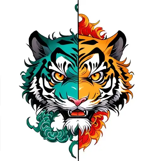 half Chinese dragon head and the other half a tiger tattoo design idea