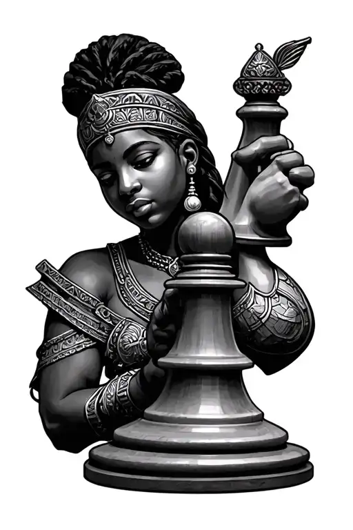 African warrior queen chess piece tattoo design idea