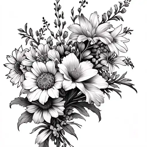 spine tattoo with gladiolus, chrysanthemum, aster and larkspur flowers  tattoo design idea