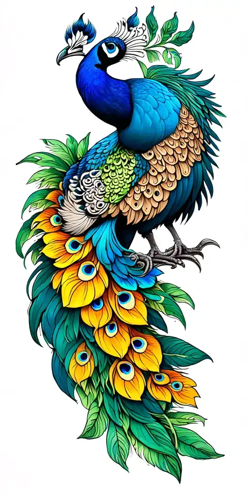 Sleeve surrounding a peacock tattoo design idea