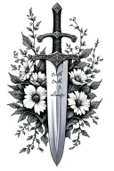 sword with wildflowers and vines wrapped around it and "the truth, always" engraved on the sword tattoo design idea