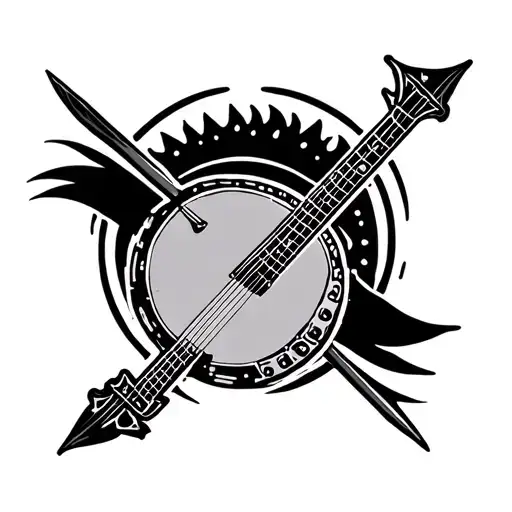 banjo and bow arrows tattoo design idea