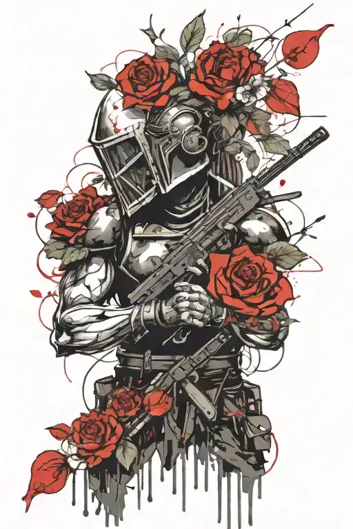 executioner holds flower bouquet tattoo design idea