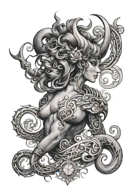 aquarius, taurus zodiac sign incorporated tattoo design idea