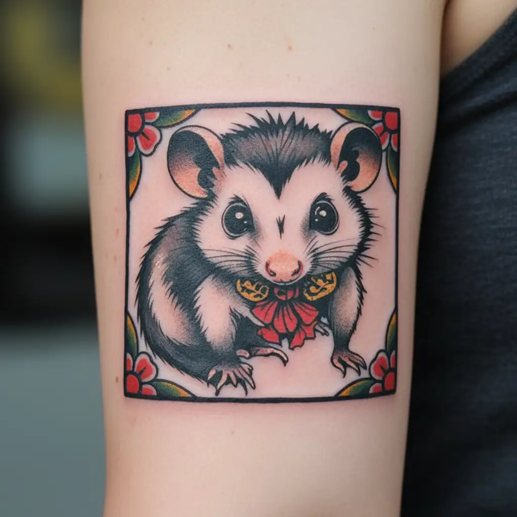 cute possum tattoo design idea