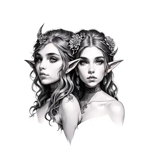 Gemini twin elf tattoo design idea