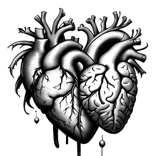 heart and brain vs heart tattoo design idea