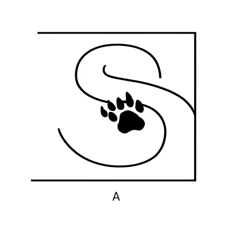 minimalist tattoo design of the letter S combined with a cat paw print, fine lines, elegant, small tattoo tattoo design idea