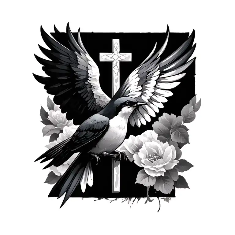 swallow bird with a cross tattoo design idea