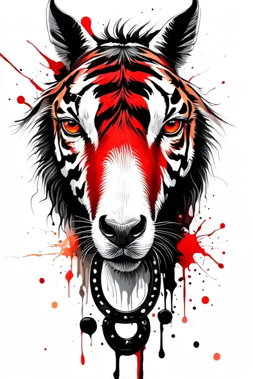 horse shoe baby goat realist tiger eyes looking tattoo design idea