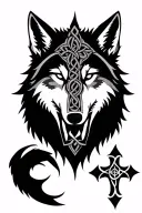 wolf celtic cross tattoo design idea