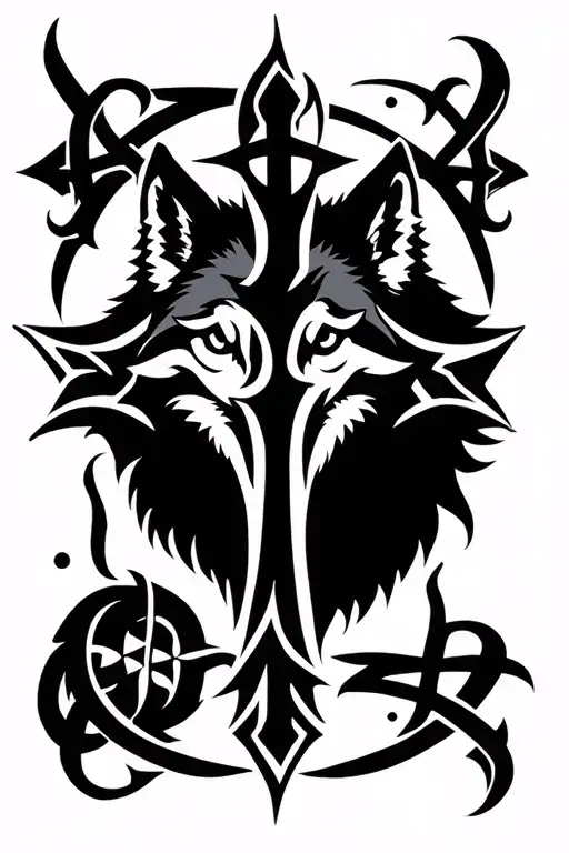 wolf celtic cross tattoo design idea