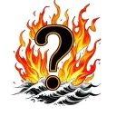 Timeline and question mark merged with flames and waves tattoo design idea