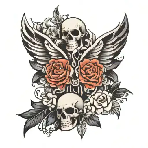  pair of black and white skeleton wings tattoo design idea