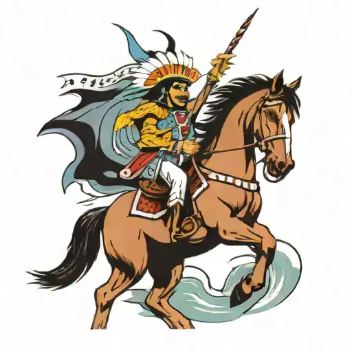 tonto riding a horse on a boat with lightning bolt tattoo design idea