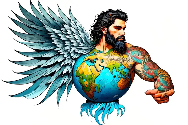 atles with world on his shoulders tattoo design idea