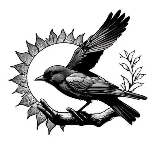 Bird holding sun tattoo design idea
