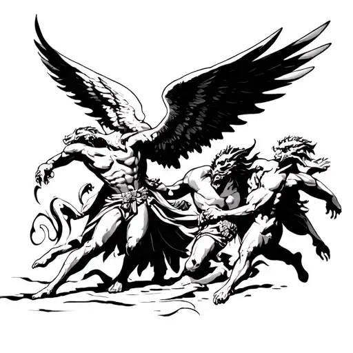 St Michael archangel fighting other demons  tattoo design idea