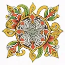 Shoulder tattoo Celtic knot with Finnish colors. Including the names Keira and Aidan tattoo design idea