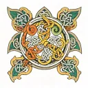 Shoulder tattoo Celtic knot with Finnish colors. Including the names Keira and Aidan tattoo design idea