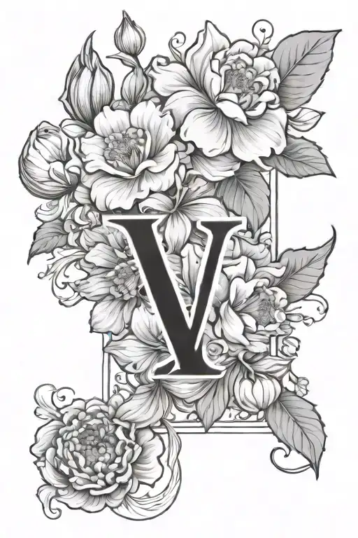 July and February birth flowers with the letter J fine line tattoo design idea