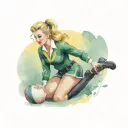 a pin up girl playing rugby in a black green and yellow uniform in the winter tattoo design idea