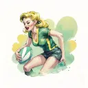 a pin up girl playing rugby in a black green and yellow uniform in the winter tattoo design idea