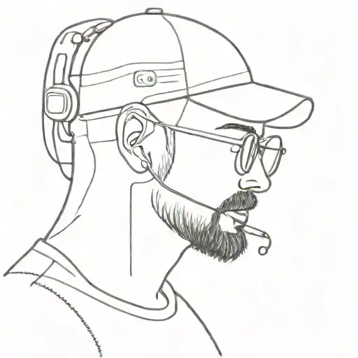 A man with cap and glasses with short beard listening to MUSIC as therapy tattoo design idea