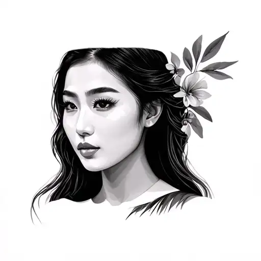 Portrait of Vietnamese women. She just has long eyelashes, fine hair. It is sublime. She looks like the tattoo design idea
