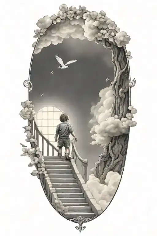 stairs to heaven with little boy tattoo design idea