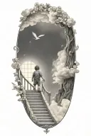 stairs to heaven with little boy tattoo design idea